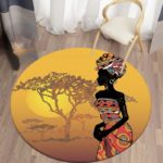 tapis motif femme africaine dans un sallon avec une chaise
