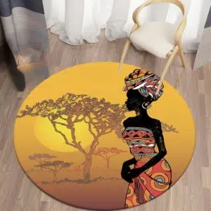 tapis motif femme africaine dans un sallon avec une chaise