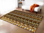 tapis africain motif ethnique devant un canapé blanc
