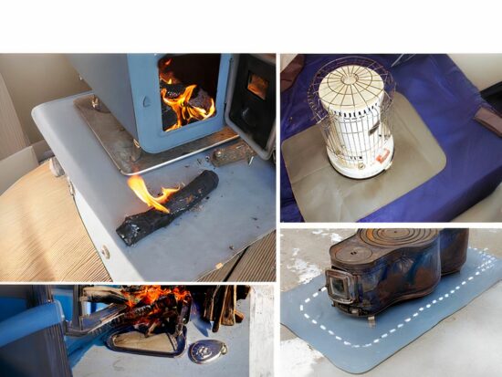 Tapis de barbecue beige , une main qui teient un briquet allumé et une petite image de flamme