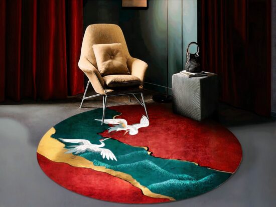 Tapis chinois oiseaux traditionnels sous une chaise