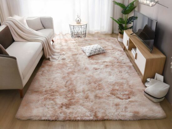 Tapis cocooning doux pour décoration intérieur avec canapé, tv et coussin