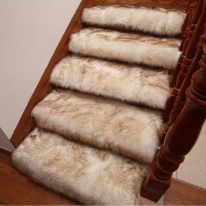 tapis d'escalier à poil beige sur des escaliers