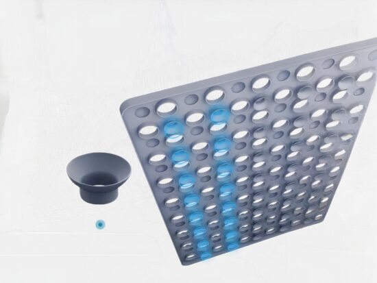 Tapis de bain gris avec motifs rond à trous