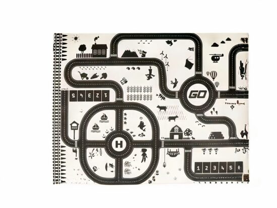 Tapis de jeu de circuit de voiture noir et blanc