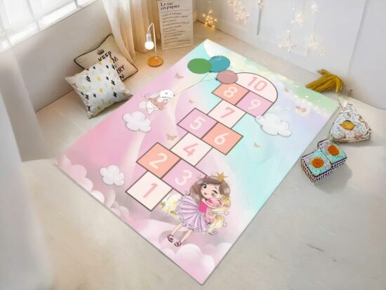 Tapis de jeu multicolore avec marelle en couleur