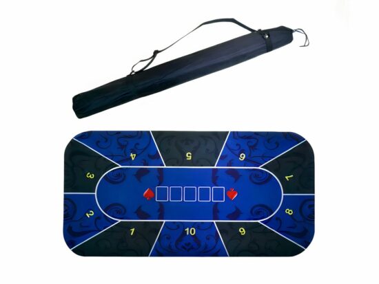 Tapis de poker bleu et noir avec sac de rangement noir