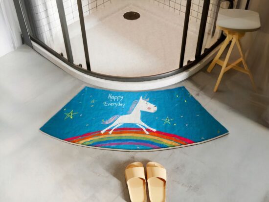 Tapis de salle de bain au motif arc-en-ciel et licorne