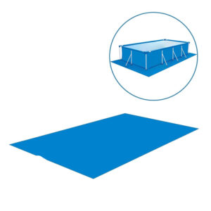Tapis de sol de piscine bleu et piscine hors sol rectangulaire