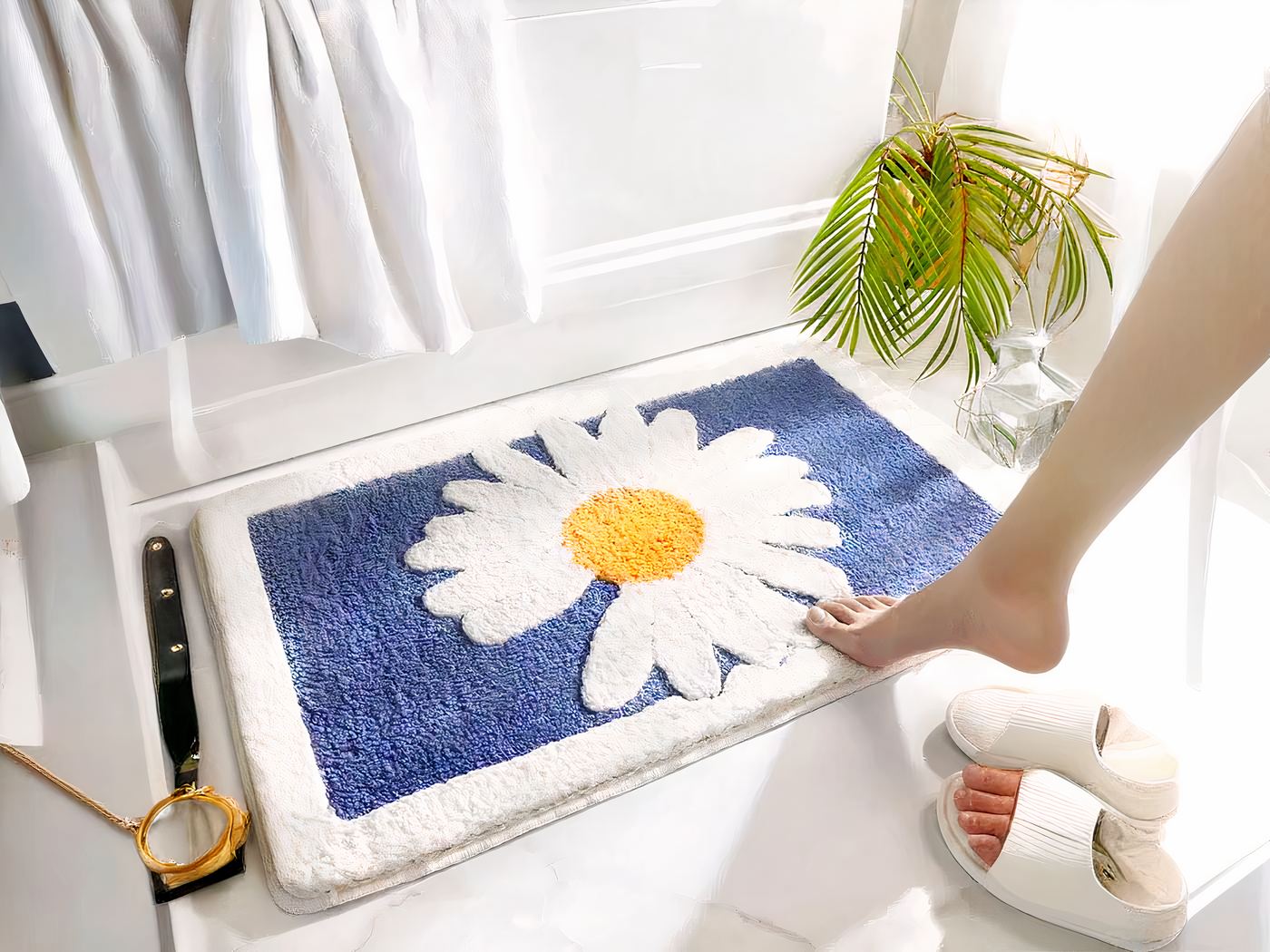 5138-E5Crkd.jpg Tapis floral marguerite devant la douche