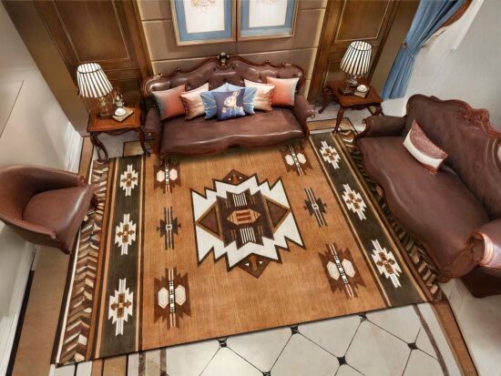 Tapis indien marron style méditerranéen dans une entrée