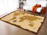 Tapis mappemonde parchemin dans un sallon avec canapé blanc