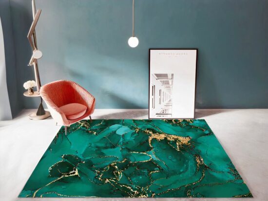 Tapis marbre moderne et luxueux devant un tableau er sous une chaise