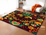 Tapis mexicain floral dans un sallon avec canapé blanc