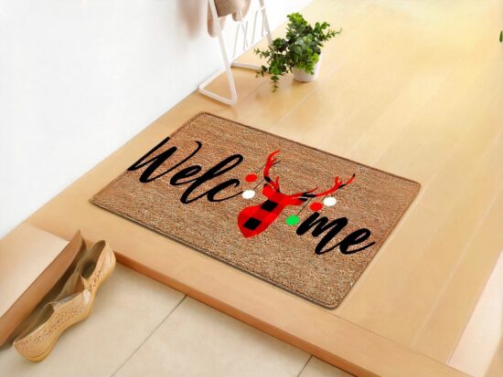 Tapis noël renne welcome dans une entrée