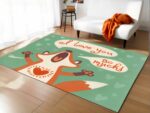 Tapis renard i love you dans un sallon avec canapé blanc