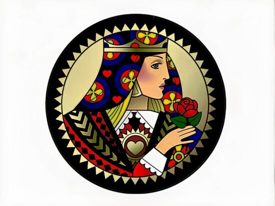 Tapis rond multicolore illustré de la reine de coeur