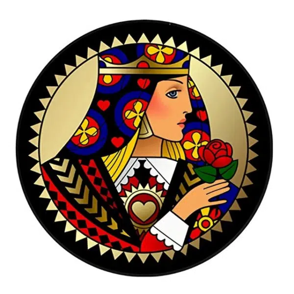Tapis rond multicolore illustré de la reine de coeur