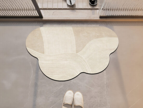 Tapis de douche antidérapant style Japandi à la forme géométrique nous rappelant les jardins japonais