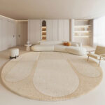 Tapis japonais rond élégance Japandi beige et crème dans un salon