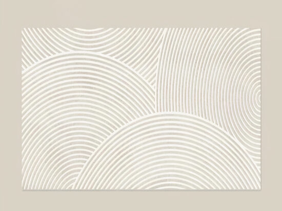Tapis japonais style japandi espace paisible beige de forme rectangulaire sur fond uni, ce tapis imite la géométrie des jardin japonais